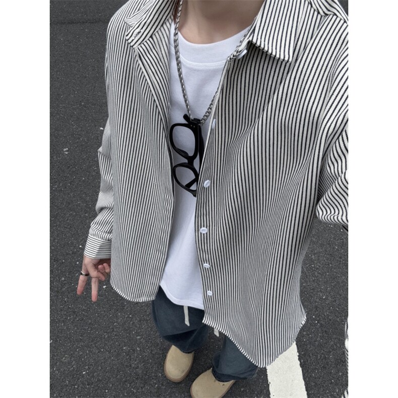 美式ins高街暗黑宽松条纹长袖衬衫SY2540-S-3XL-特P35,男装衬衫,星座417-1（原电商B245）