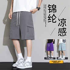 抖音品质冰丝夏季2025年新款男生美式男裤A146-GY252特p22量大优，男装休闲裤，HDA146