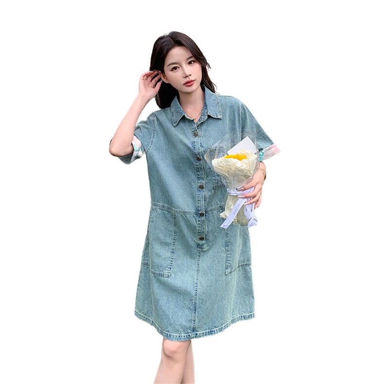 POLO领牛仔连衣裙女夏2024年新款港风宽松显瘦小个子减龄连衣裙,女装连衣裙,辉之琳