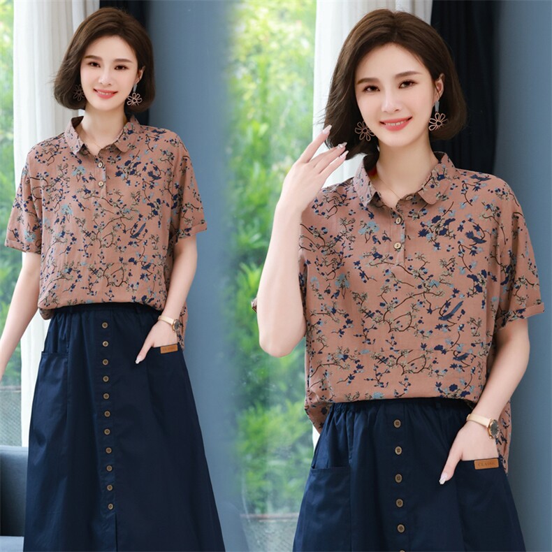 2025夏新款韩版宽松大码碎花衬衫显瘦上衣女，女装衬衫，简韵佳