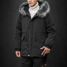 2019冬新日系大码男腰部抽绳中长款大毛领加厚棉衣M730-P130，男装棉衣，电商A001