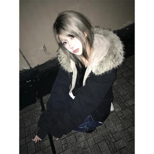现货重磅boxy短款棉衣座山雕大毛毛领男女棉服水洗工装厚外套图片