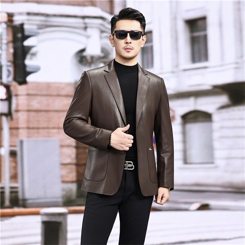 主推高端轻奢中年百分百绵羊皮单西装男秋冬绵羊皮单西服皮衣外套，男装西服，钱塘723