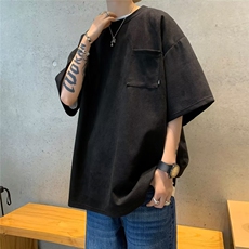 C306P29时尚潮牌潮五分袖港风口袋ins新款纯色青春流行男圆领夏，男装T恤，星座512-6
