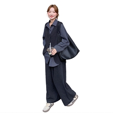 2025秋冬新款条纹衬衣+马甲阔腿裤三件套装2553款P195-K278，女装套装/套裙，浙宝301
