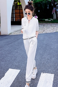 套装女夏2022年夏季新款女装时尚休闲冰丝醋酸休闲拼接欧货女装图片