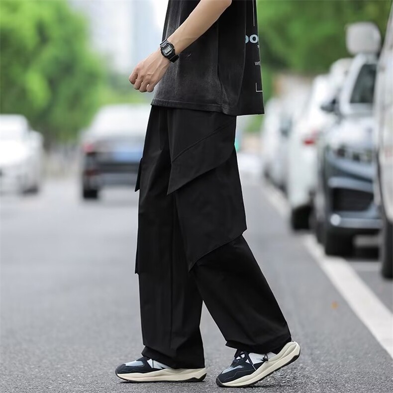 美式重磅红色工装裤潮牌复古夏季高街裤子男宽松直筒拖地K544-P35,男装休闲裤,星座1109-3