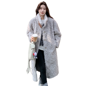 高级感灰色立领羊羔毛外套女冬2024新款加绒加厚皮毛一体皮草大衣图片