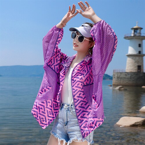 防晒衣女夏季2023新款短款长袖宽松透气洋气印花拼接蝙蝠袖防晒衫，女装防晒衣，帛香坊