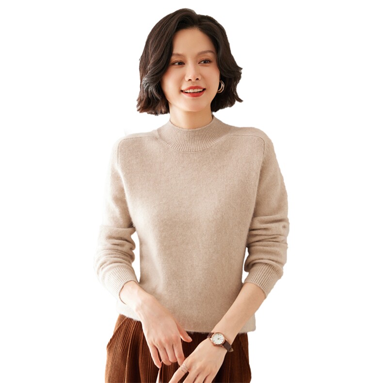 2024秋季新款女士半高领长袖短款套头35%羊绒衫,女装羊绒衫,澳煜绒