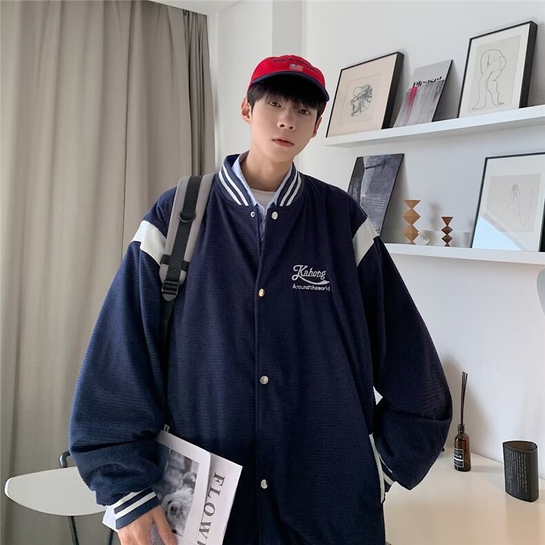 棒球服男春秋新款ins外套灯芯绒韩版潮流刺绣拼色外套JK06680-P58,男装夹克,星座308B-1