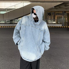 做旧水洗连帽牛仔卫衣男秋季美式复古街头风宽松外套夹克男，男装夹克，星座716-2