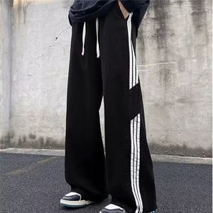 复古条纹水洗做旧牛仔裤男女百搭裤子美式高街阔腿裤A1180-P42图片