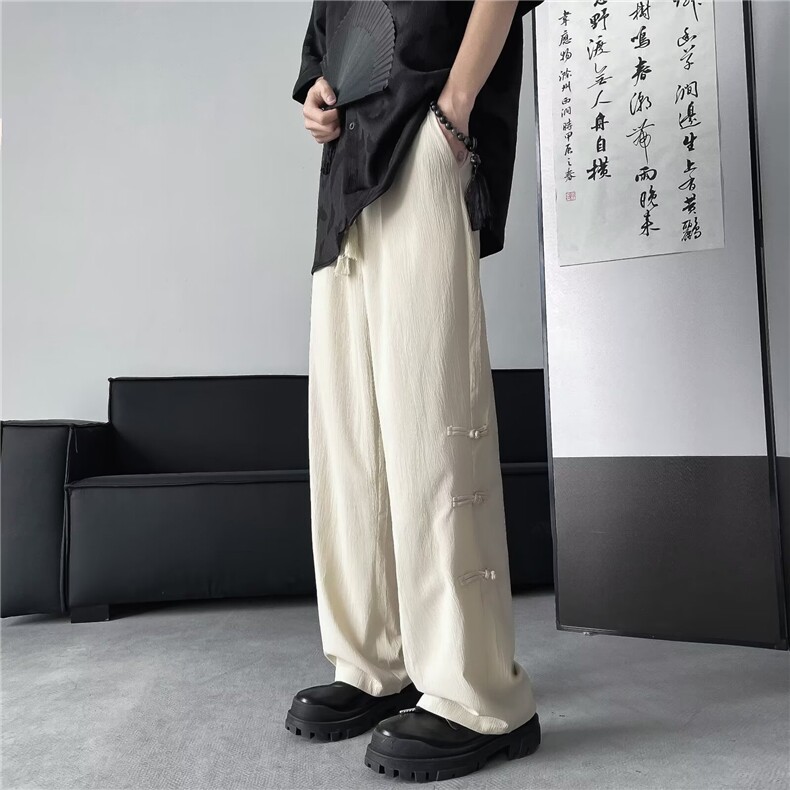 新中式冰丝复古裤子男夏季速干潮cleanfit休闲裤高街修身直筒裤,男装休闲裤,星座410-6（原星座1304-1）