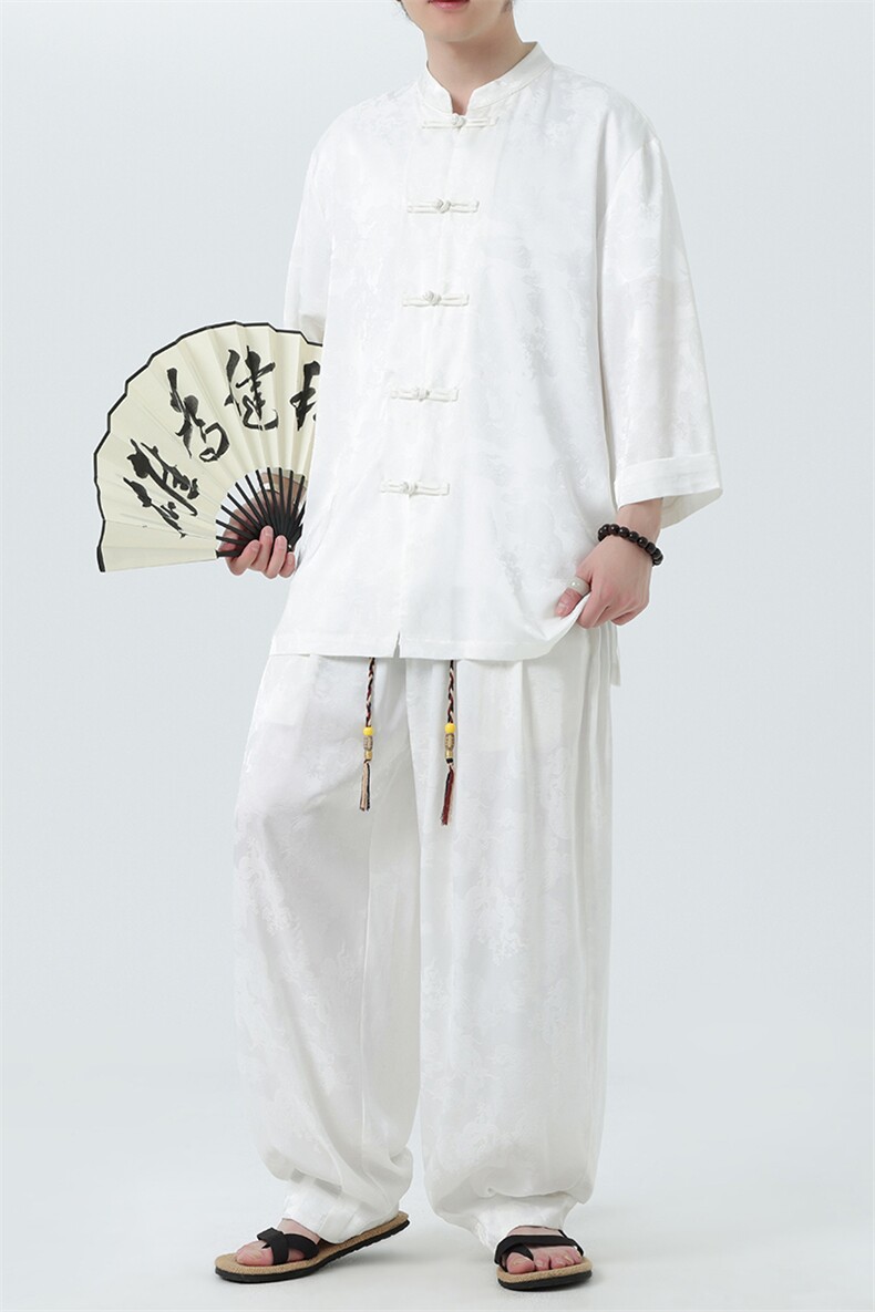 2025夏季新款七分袖衬衫休闲裤子风男士套装TZ100-P110,男装衬衫,电商A008