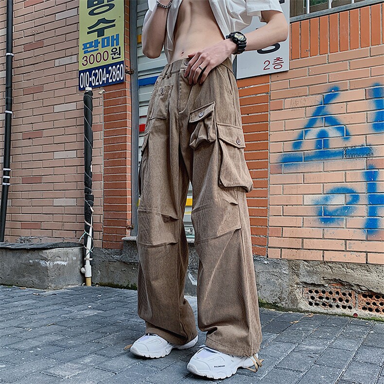 美式复古多口袋工装裤男款春季潮牌小众宽松灯芯绒阔腿裤,男装工装外套,星座410-7