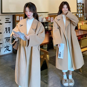 红色双面羊毛呢大衣女过年战袍2025冬季新款宽松毛呢外套p140k218图片