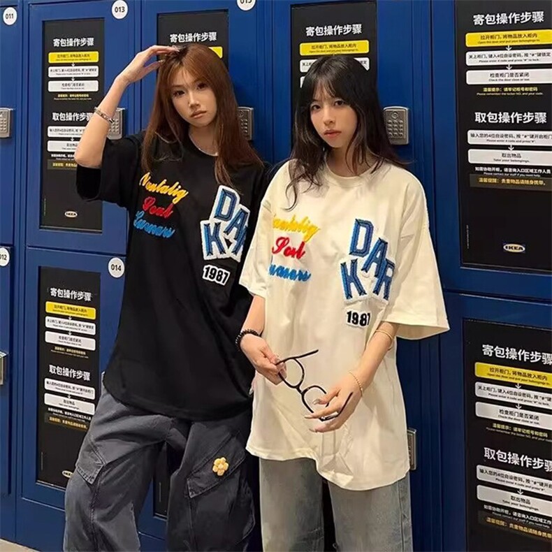 万针全刺绣工艺抖音得物高品质260克重磅纯棉双纱美式高街短袖T恤，男装T恤，电商A486