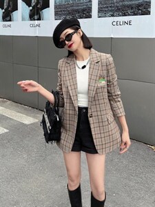 【现货】春装新款 韩版修身格子时尚西装图片