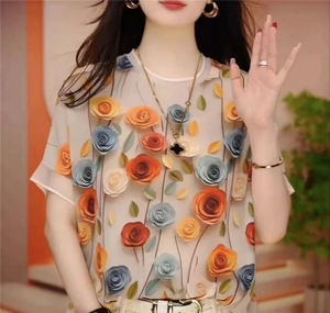 2025时尚简约百搭花纹短袖，女装T恤，思沃羊绒