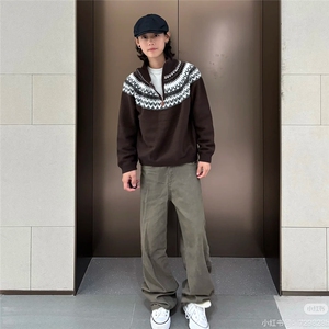 网图 老钱风 polo领半高拉链北极绒费尔岛针织衫毛衣 W1750/特P60图片