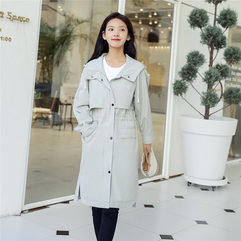 排多扣潮流休闲气质时尚中长款口袋2021年秋季风衣,女装风衣,辉之琳
