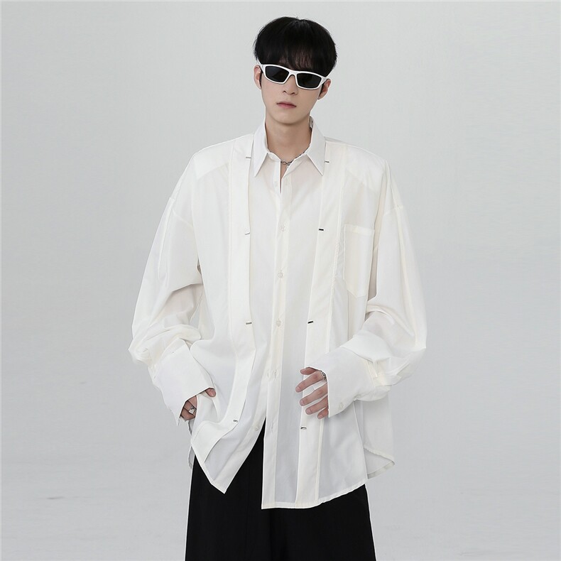 小众高级感垫肩衬衫男长袖宽松立体裁剪休闲衬衫ins潮CS27-P68,男装衬衫,电商C307