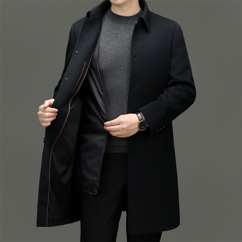 毛呢大衣AE839高品质羊毛羽绒马甲可脱卸行政长款羊毛大衣，男装毛呢大衣，钱塘207-1