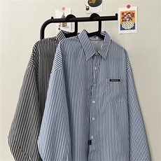 条纹长袖衬衫男春秋cityboy休闲衬衣潮牌ins痞帅宽松外套CS02-P30，男装衬衫，星座1008