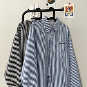 条纹长袖衬衫男春秋cityboy休闲衬衣潮牌ins痞帅宽松外套CS02-P30图片