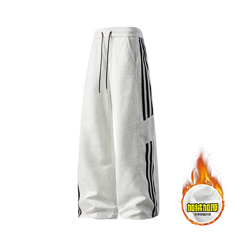 抖音得物高品质秋冬重磅加绒潮流运动三条杠宽松直筒休闲卫裤K360，男装休闲裤，电商A486-1