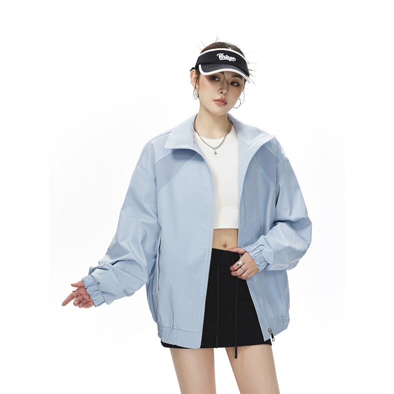 美式罗纹拼接袖子褶皱大码M-5XL教练夹克女JK78056P69控105，女装短外套，星座226-1