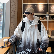 2025冬装渐变印花棉衣男连帽情侣棉服宽松棉袄外套3315-P90控138，男装棉衣，星座207