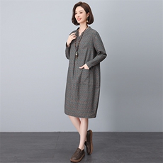 小个子棉麻直筒连衣裙春装大码妈妈中老年裙子宽松遮肚子气质短裙，女装连衣裙，依恋蒂丝