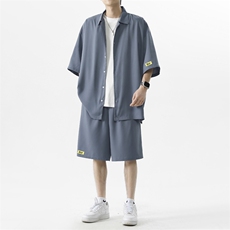 2024夏季美式百搭时尚垂感舒适百搭衬衫两件套TZ006-特批-60，男装衬衫，星座718-1
