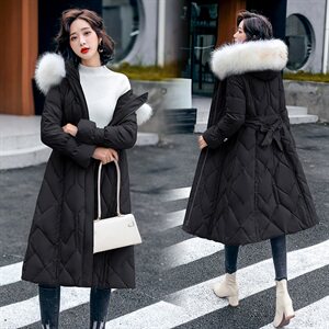 羽绒服女2021冬季新款加厚保暖外套中长款白鸭绒过膝显瘦貉子毛领图片