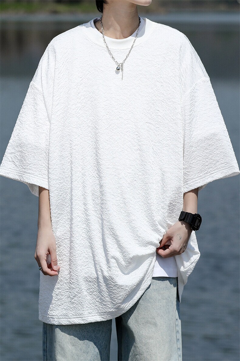 8XL-M特大码短T恤泡泡袖肌理感冰丝短袖衬衫上衣五分袖DX322P25,男装T恤,电商D206-1