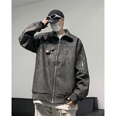 美式皮衣夹克男士韩版潮流高街帅气拉链2024秋冬ins外套W5935-P75，男装夹克，星座412-2