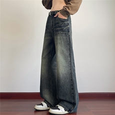 嗨淘-闪电纹水洗牛仔裤修身微辣直筒裤子-1676-P42，男装牛仔裤，星座910