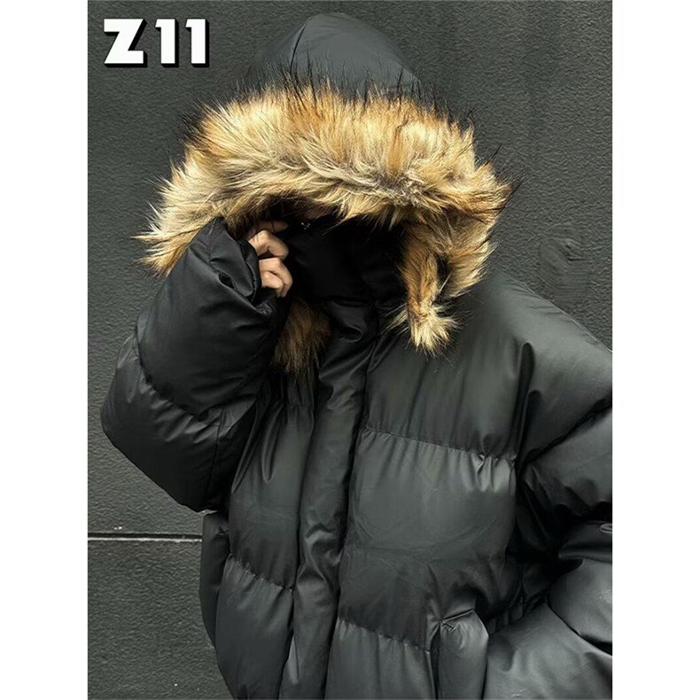 现货三防重磅硬挺boxy短款羽绒棉衣座山雕大毛毛领PU皮棉服外套冬,男装棉衣,电商A486-1