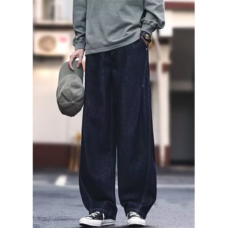 复古深蓝色阔腿弯刀裤情侣秋冬款百搭宽松休闲牛仔裤NB109,男装牛仔裤,星座1116A（原606A-3）