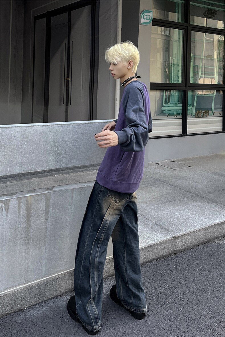 B221美式ins高街暗黑小众宽松牛仔裤LK23134-P65控88,男装牛仔裤,电商B221