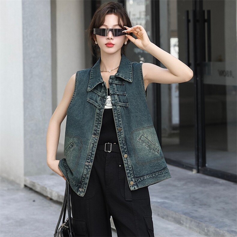 现货牛仔马甲外套宽松流行美式高街百搭春秋高级夹克青春潮牌，女装牛仔外套，美拉德工厂直营店