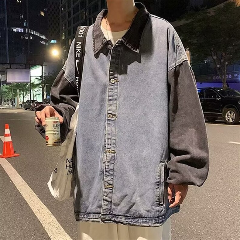 拼接牛仔外套男春秋款韩版日系炸街夹克复古休闲宽松ins潮牌上衣,男装工装外套,星座516A