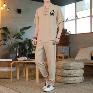 男士夏季冰丝短袖复古风唐装汉服中式居士服风套装ZT2301-P78图片