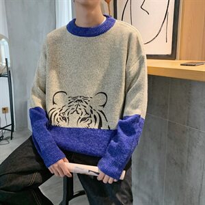 秋冬季 港风小老虎针织衫 外穿套头毛衣羊毛衫外套男 M24-P70图片
