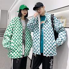 装新品两面穿夹克情侣款潮男女港风创意徽章贴标外套8002-P100，男装夹克，电商A441-1