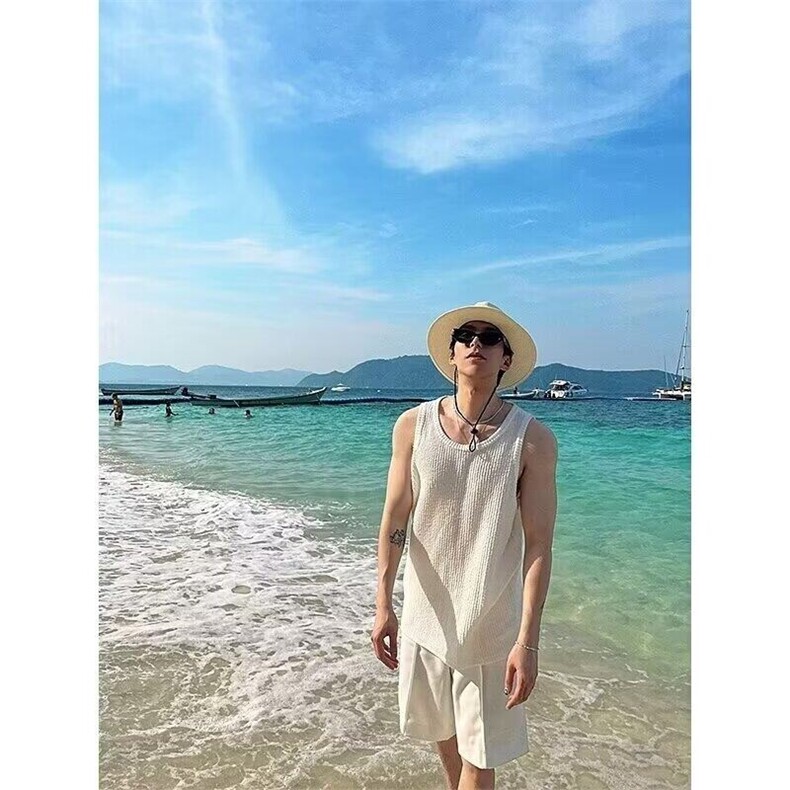 坑条背心男美式休闲宽松运动坎肩健身显肌肉纹理无袖T恤BX11P25,男装T恤,电商D256-2(原A064-2)