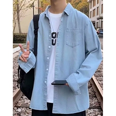 秋季港风牛仔衬衫男宽松休闲工装衬衣外套多口袋上衣服C1101，男装衬衫，星座1116A（原606A-3）
