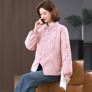 现货90白鸭绒刺绣不规则门襟羽绒服时尚潮流2025年冬季新款女外套图片